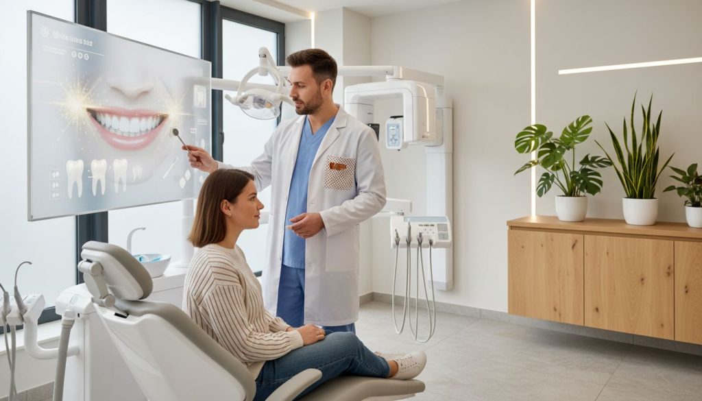 Dentist explaining modern procedures in clinic