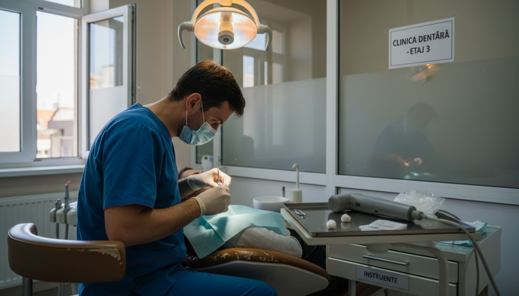 Medicul stomatolog pregătește ghidul pentru implant chiar în cabinet.