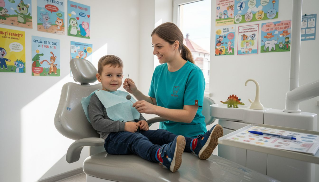 Un copil plin de emoții înainte de prima întâlnire cu dentistul