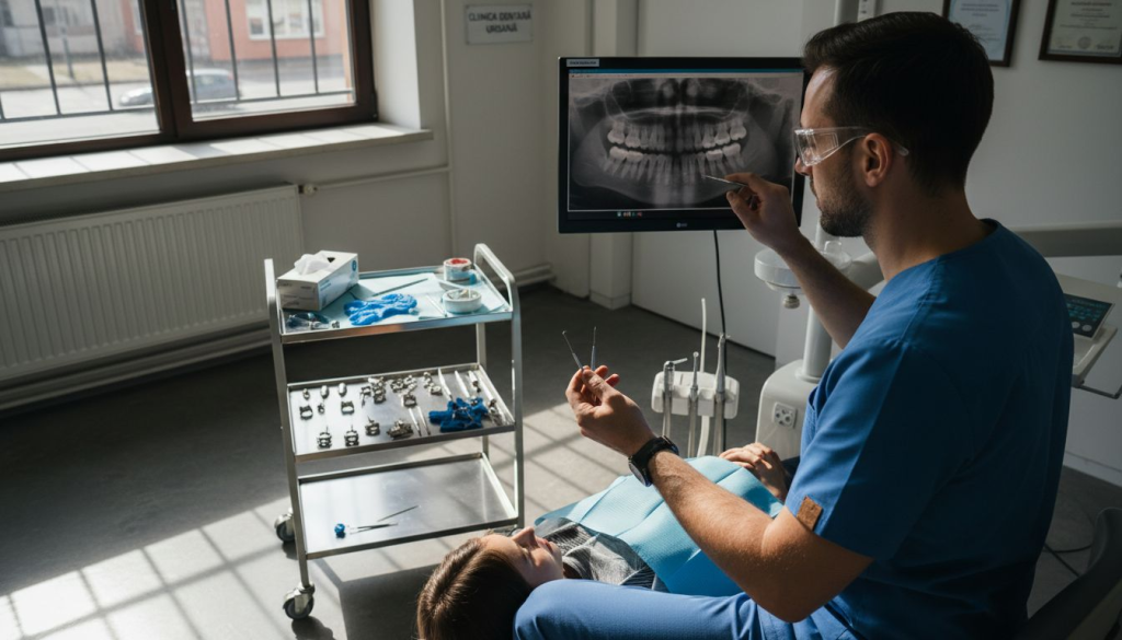 Medicul stomatolog analizează procedura endodontică desfășurată în cabinet
