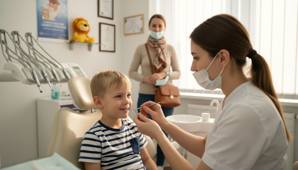 Un copil la dentist într-un cabinet din inima Bucureștiului