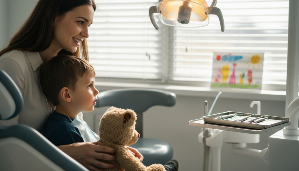 Vizită la dentist: copilul și mama împreună în cabinet