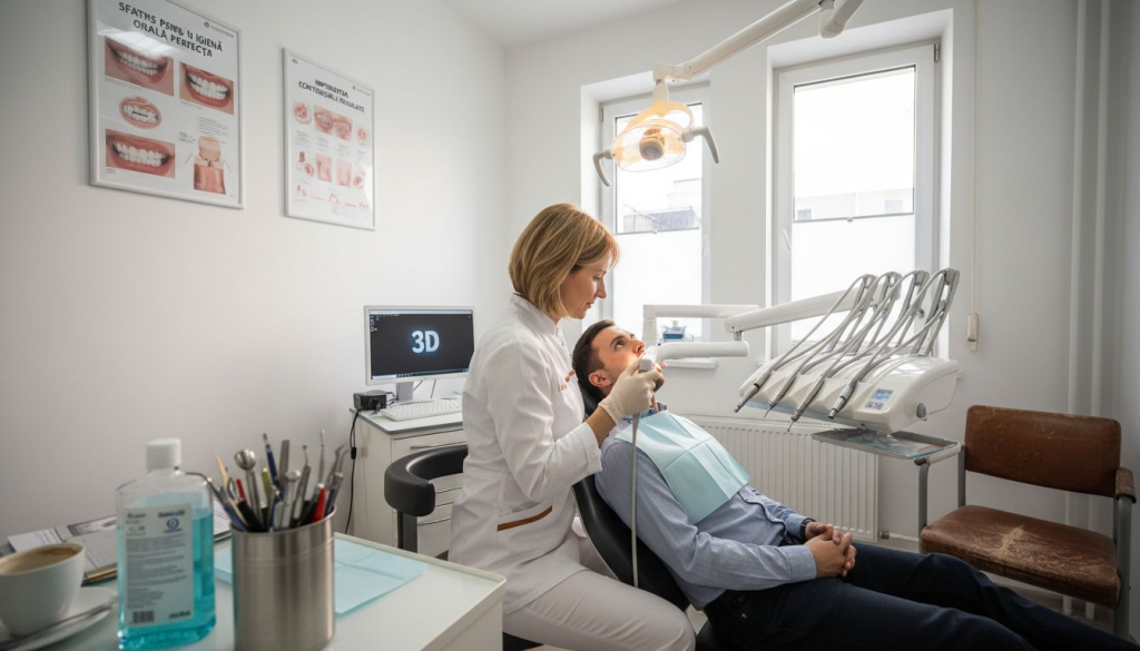 Medicul examinează pacientul folosind echipamente digitale moderne.