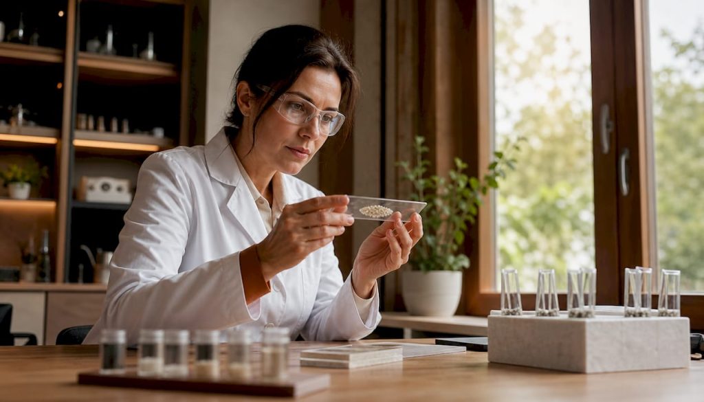 Cercetător în domeniul stomatologiei care analizează mostre de biomateriale