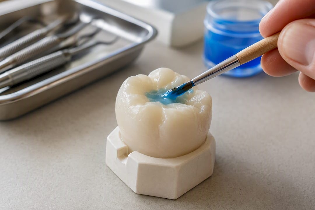 Model care ilustrează procesul de demineralizare a smalțului dentar sub acțiunea acizilor