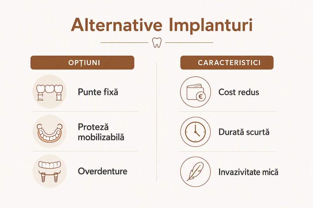 Infografic: comparație între tipurile de implanturi dentare și principalele lor caracteristici