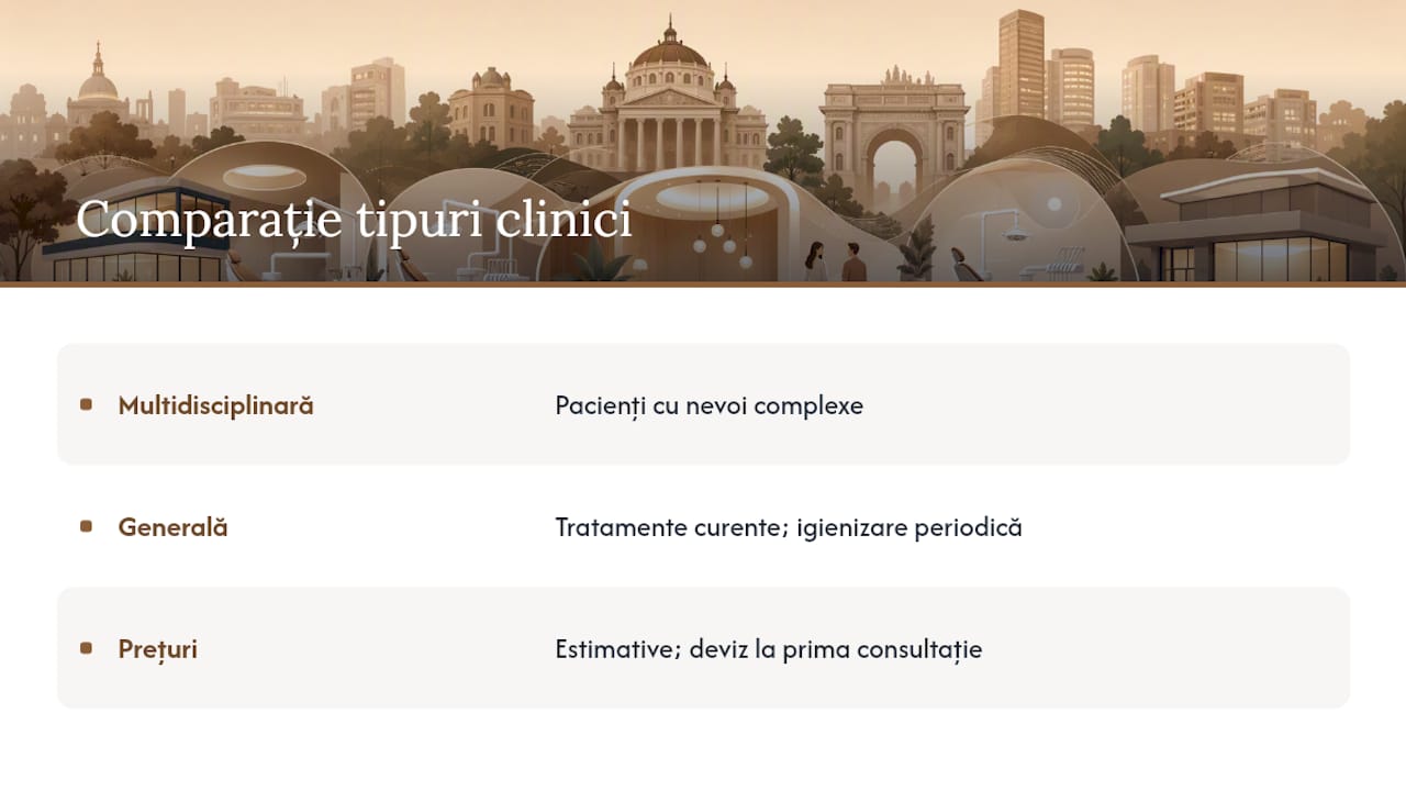 Grafic comparativ al principalelor tipuri de clinici stomatologice din București