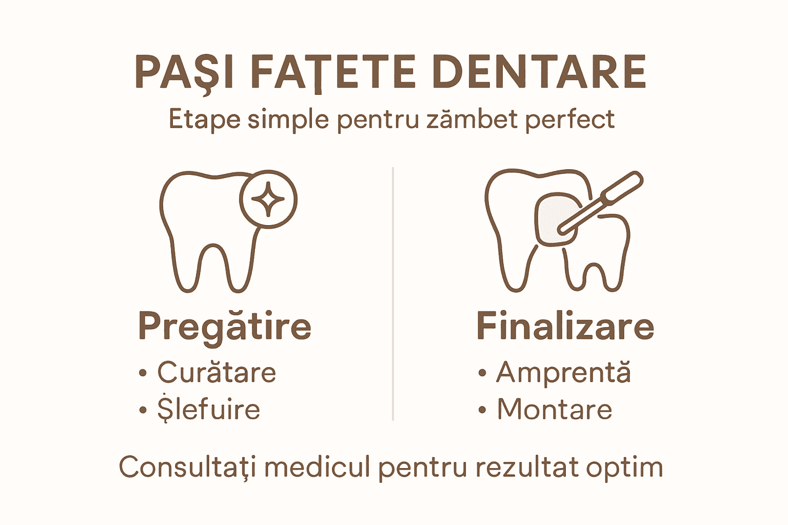 Infografic: etapele montării fațetelor dentare
