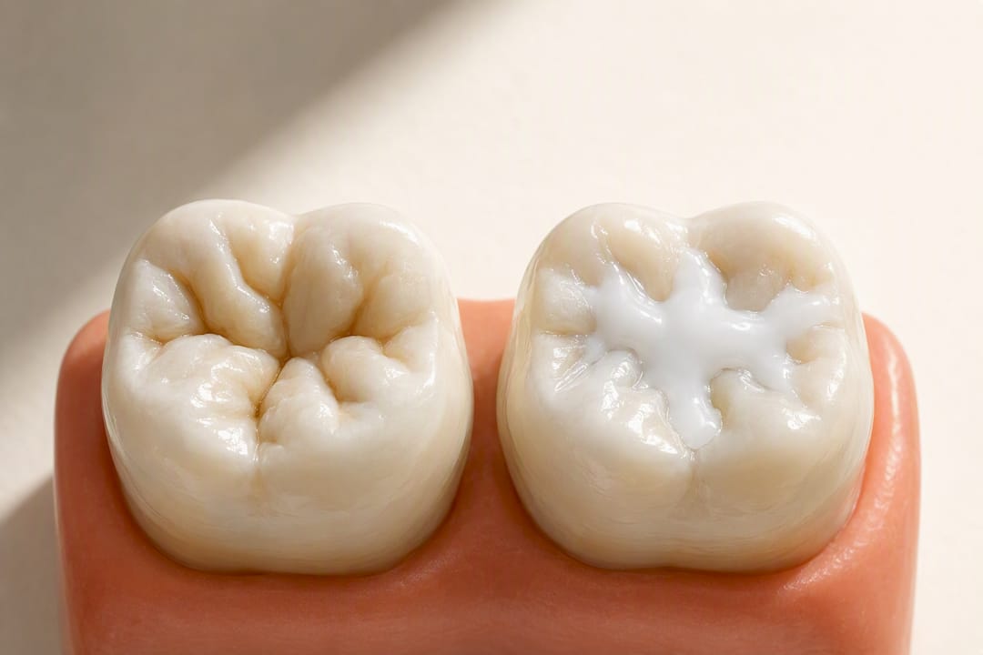 Molar permanent protejat cu sigilant dentar